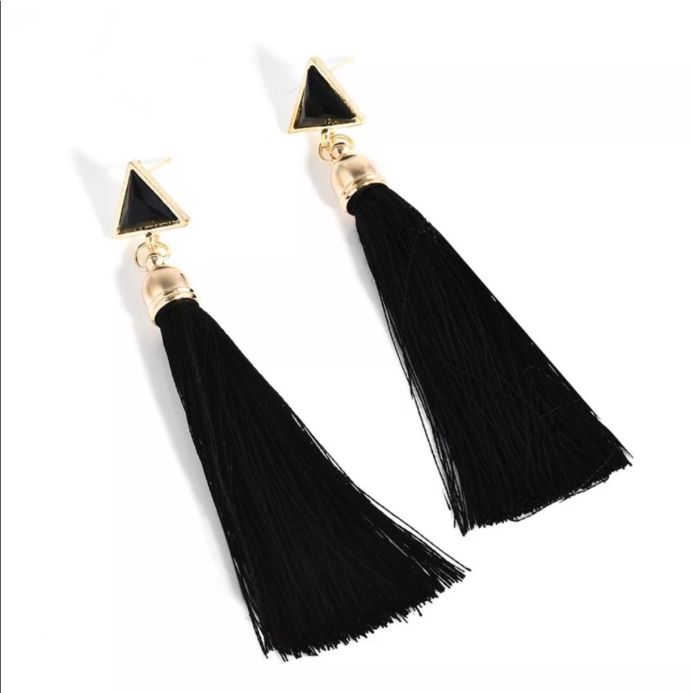 Black Trendy Tassel Earrings.  3.5” Long.  New!